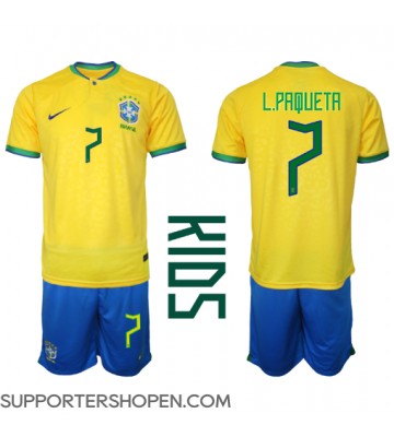 Brasilien Lucas Paqueta #7 Hemmatröja Barn VM 2022 Kortärmad (+ korta byxor)